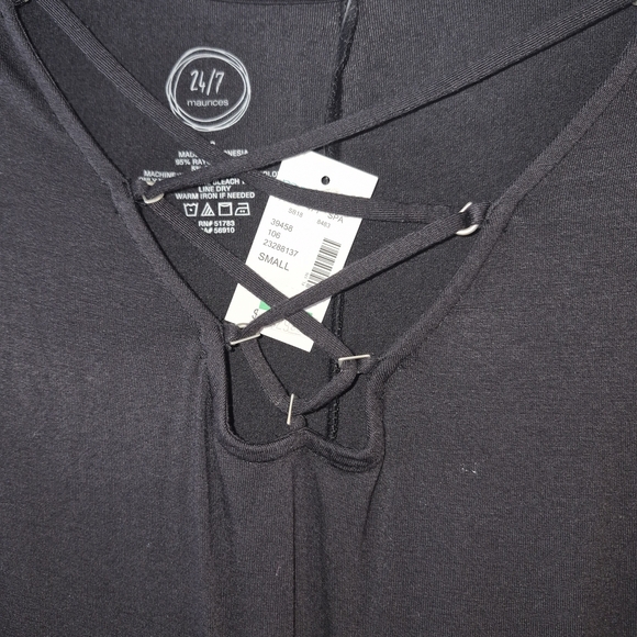 Maurice's 24/7 Black Long Sleeve Lace-Up V-Neck Tunic Dress Size S NWT - Picture 4 of 5